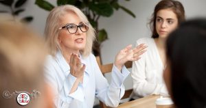 woman communicating to team